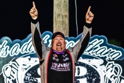Morgan Bagley celebrates at Old No. 1 Speedway. (Mike Musslin)