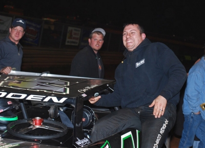 Chris Madden climbs out in victory lane. (southboundracing.com)
