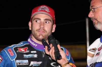 Josh Richards talks about his 38th career WoO victory. (Photos by Crawford)