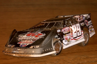 Darrell Lanigan heads to victory at Tyler County Speedway. (Todd Battin)