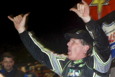 Scott Bloomquist celebrates his fourth Jackson 100 victory in 2011. (DirtonDirt.com)