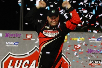 Mike Marlar celebrates at Magnolia Motor Speedway. (Heath Lawson)
