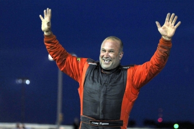 Jimmy Segraves celebrates his first NCRA victory at Belleville. (Todd Boyd)