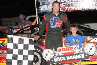 Jack Sullivan is joined in victory lane by his son Jace. (Woody Hampton)