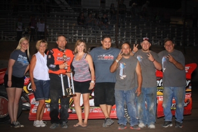 Bumper Jones and crew celebrate at Southern New Mexico Speedway. (Jim Rosas) 