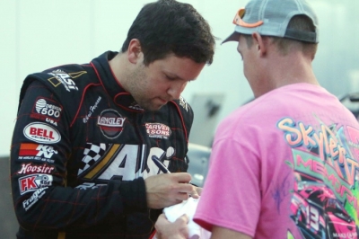 Chris Ferguson signs a T-shirt at Carolina Speedway. (ZSK Photography)