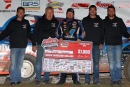 Brandon Sheppard and the Rocket Chassis house car team in victory lane Feb. 25 at Ocala (Fla.) Speedway in Lucas Oil Late Model Dirt Series action. (mikerueferphotos.photoreflect.com)