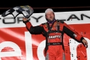 Hudson O'Neal celebrates his $25,000 victory in Feb. 28's Wieland Winternationals finale at Ocala (Fla.) Speedway on the Lucas Oil Late Model Dirt Series. (mikerueferphotos.photoreflect.com)