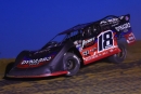 Shannon Babb races to oa May 24 MARS Championship Series victory at Spoon River Speedway in Banner, Ill. (joshjamesartwork.com)