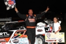 Chad Simpson celebrates Memorial Day's Malvern Bank East Series victory at Mountain Dew Bloomfield (Iowa) Speedway. He earned $5,750 in purse and bonus money. (mikerueferphotos.photoreflect.com)