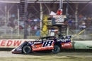 Shannon Babb takes the checkers June 13 at Fairbury (Ill.) Speedway for a $10,000 DIRTcar Summer Nationals victory. (brendonbauman.com)
