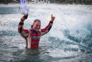 Bobby Pierce celebrated June 20's World of Outlaws Late Model Series victory at 141 Speedway in Maribel, Wis., in the infieid pond. (Emily Schwanke/woolms.com)