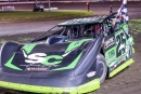 Jason Feger works his way toward victory lane July 2 at Lincoln (Ill.) Speedway after a third-to-first move for a $5,000 DIRTcar Summer Nationals payday. (brendonbauman.com)