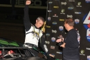 Jason Russell raises a fist in celebrating May 12's ULMA victory at Lucas Oil Speedway in Wheatland, Mo. (cbracephotos.com)