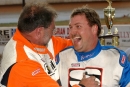 Winner Clint Smith is congratulated by third-finishing Mike Head (left) at Green Valley Speedway's Bama Bash on March 13, 2005, in Glencoe, Ala. (Brian McLeod)
