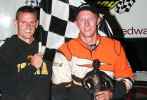 Josh Most reaches victory lane Sept. 4 at Lee County (Iowa) Speedway after rallying from an early pit stop in Deery Brothers Summer Series action. (Barry Johnson)