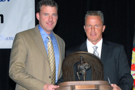 World Racing Group CEO Brian Carter (left) helped honor Lanigan. (Dave Shank)