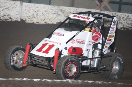 Tim McCreadie races around the Tulsa indoor oval. (Jeremey Rhoades)