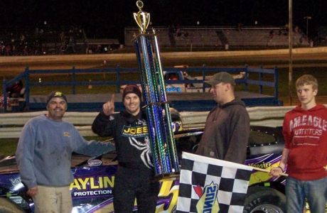 Jeep Van Wormer celebrates with teammates in victory lane. (Dustin Jarrett)