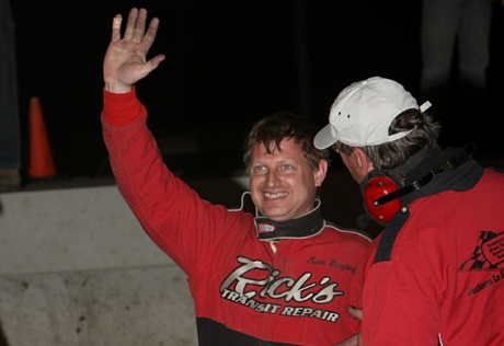 Mark Burgtorf waves to the Davenport crowd. (mikerueferphotos.photoreflect.com)