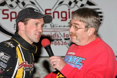 Brian Birkhofer tells Jerry Mackey about his victory. (mikerueferphotos.photoreflect.com)