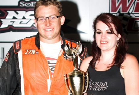 Nick Bartels visits victory lane at Medford. (raceimages.net)