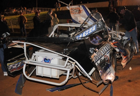 Craig Scott's heavily damaged car. (theinfieldidiot.smugmug.com)