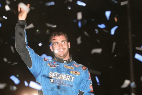 Josh Richards visits victory lane at Eriez. (Todd Battin)