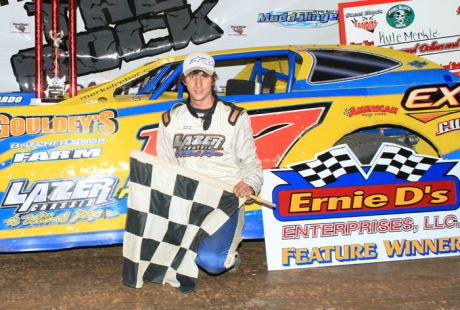 Kyle Merkel visits victory lane. (Clifford Dove)