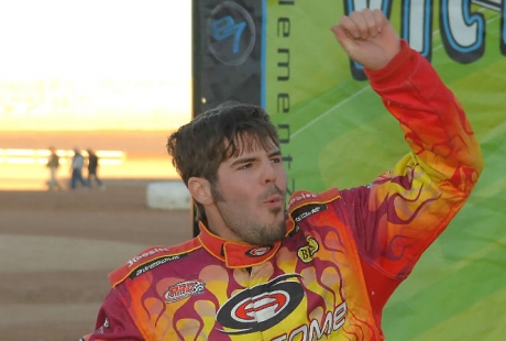 Billy Moyer Jr. emerges in victory lane. (photofinishphotos.com)