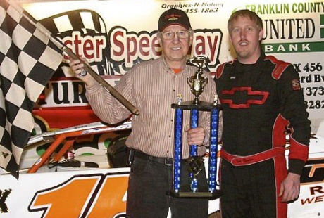 Car owner Gary Kilpatrick joins Tim Busha in victory lane. (Carla Gault)