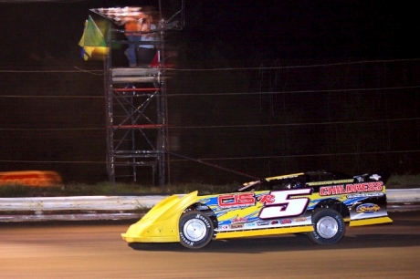 B.J. Robinson takes the checkered flag. (Bodie Glennon)