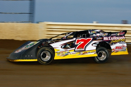 Matt Miller gets rolling at Eldora, where he won the night's 25-lapper. (raceimages.net)