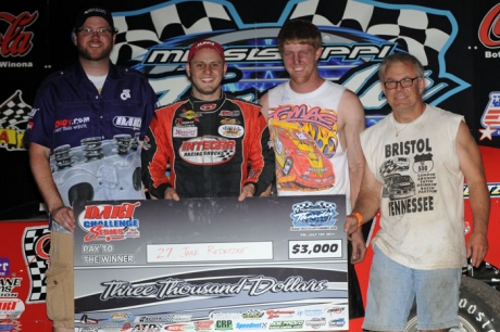 Jake Redetke enjoys victory lane at Mississippi Thunder Speedway. (jdphotosports.photoreflect.com)