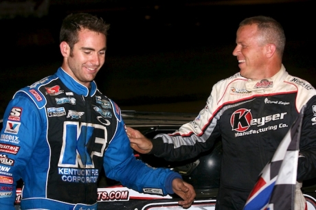 Runner-up Josh Richards congratulates Darrell Lanigan. (Todd Battin)