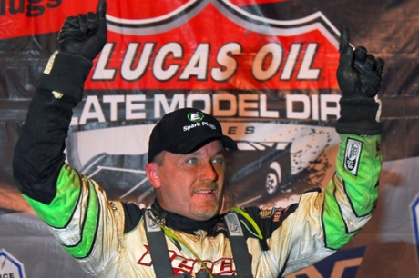 Series points leader Jimmy Owens celebrates at Volunteer Speedway. (mrmracing.net)