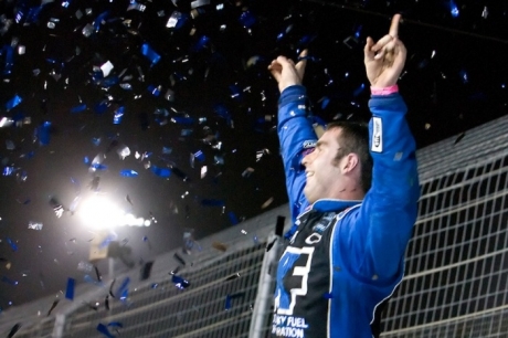 Josh Richards celebrates in victory lane at Charlotte. (glensphoto.com)