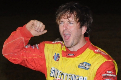 Winner Tim McCreadie roars in victory lane at Roaring Knob Motorsports Complex. (Jason Shank)