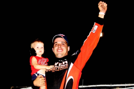 Jesse Stovall enjoys victory lane at Springfield. (Ron Mitchell)