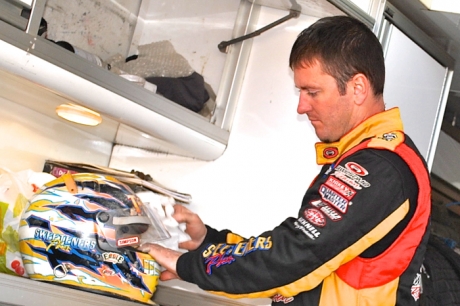 Tim McCreadie prepares his helmet for Friday's World Finals action. (DirtonDirt.com)