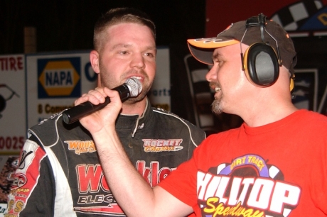 Doug Drown talks about his 30-lap victory. (Diane Bemiller)