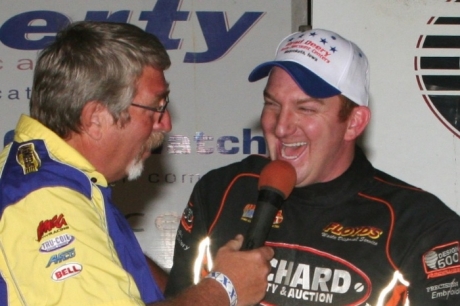 Brian Harris enjoys his fourth straight victory lane last week. (Barry Johnson)