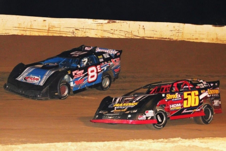 Jeff Walston (56) topped Clayton Miller (8) at Western Kentucky Speedway. (Josh James)