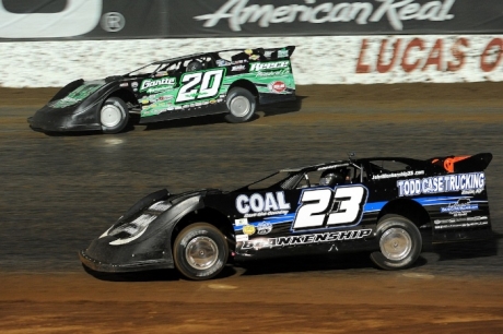 John Blankenship (23) battles Jimmy Owens (20) for the lead. (Todd Boyd)