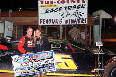 Ethan Hunter enjoys victory lane at Tri-County. (binghamfreelance.com)