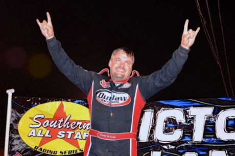 Randy Weaver celebrates at Talladega Short Track. (photobyconnie.com)