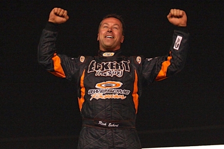 Rick Eckert celebrates his third National 100 victory. (Heath Lawson)