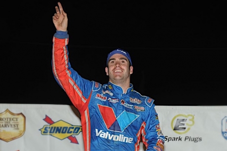 Josh Richards celebrates in victory lane. (Howie Balis)