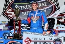 Tyler Peterson celebrates in victory lane June 7 at Fiesta City Speedway in Montevideo, Minn., on the Structural Buildings WISSOTA Challenge Series. (Alex Ostenson/AOK Photography)