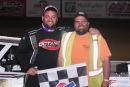 Zack Dohm (left) and brother Nick Dohm (right) enjoy victory lane June 14 at MRP Raceway Park in Williamsburg, Ohio, after Dohm&#039;s Valvoline American Late Model Iron-Man Series victory. (Ryan Roberts)